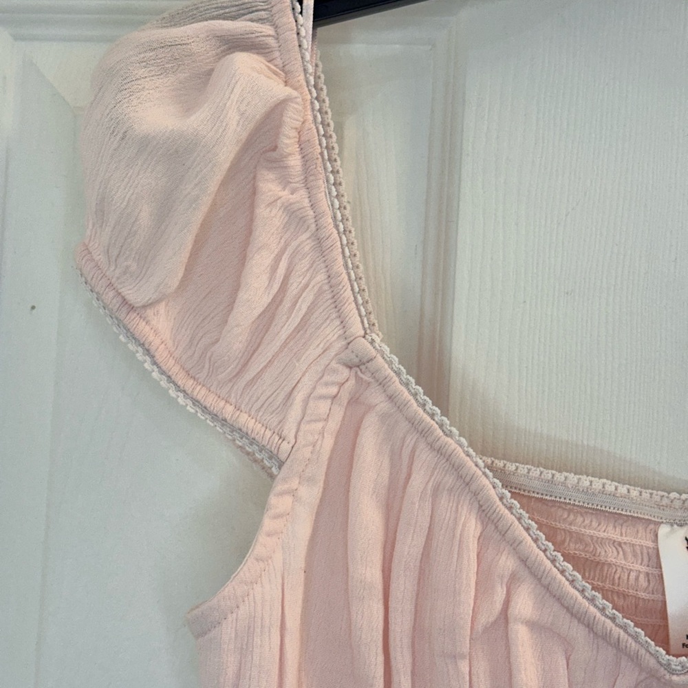 Abound Smocked Cap Sleeve Pink Cottagecore Crop Top Babydoll size Small - Picture 3 of 9